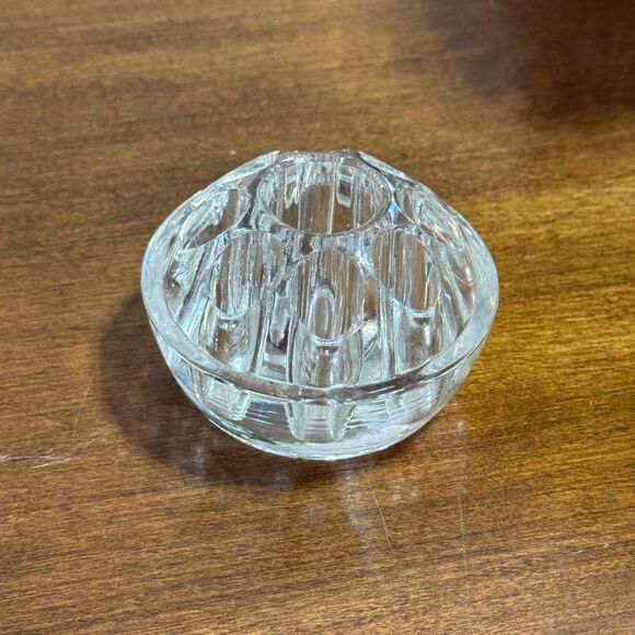 Vintage Flower Frog Clear Glass Floral Arrangement 8 Holes Solid Bottom - Picture 1 of 6
